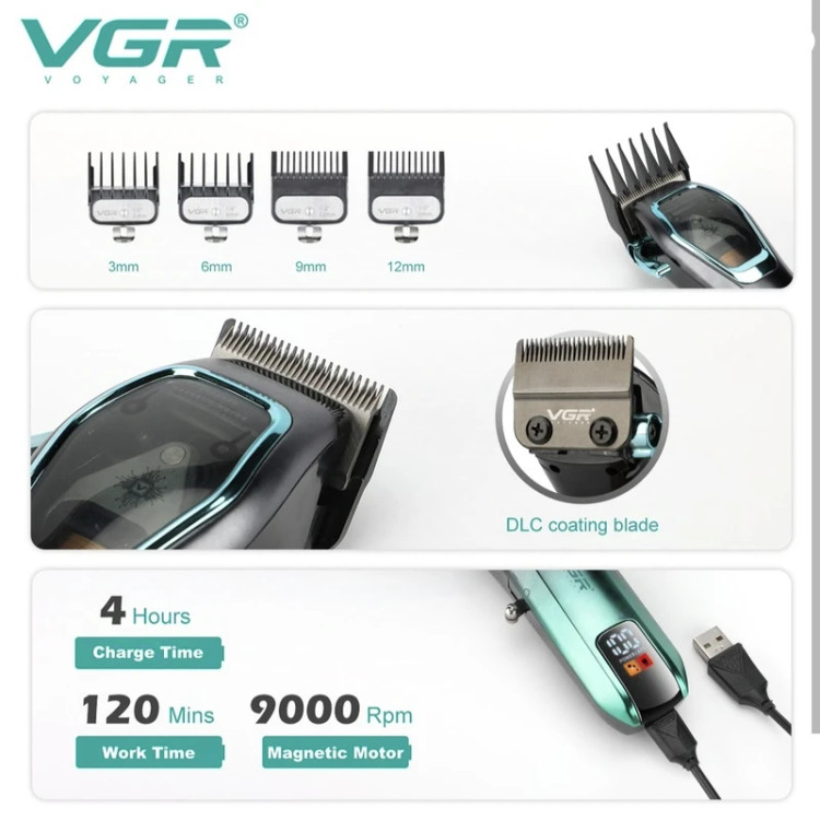 ماشین اصلاح وی جی آر V-674 | موتور 9000 دور، تیغه DLC و باتری 3000mAh