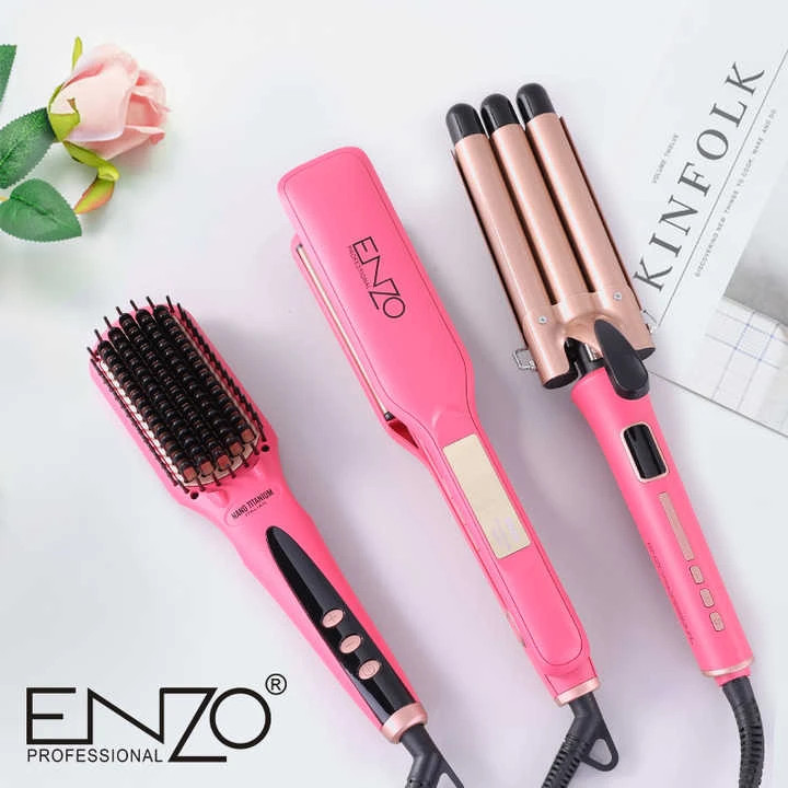 اتو و حالتدهنده مو انزو پروفیشینال ENZO EN-3956B | ست ۳ کاره با برس حرارتی و فرکننده